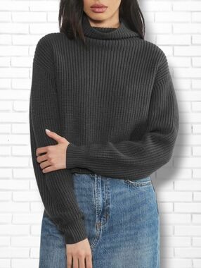 Aritzia Wilfred Montpellier Black Merino Wool Waist Turtleneck Sweater Size S